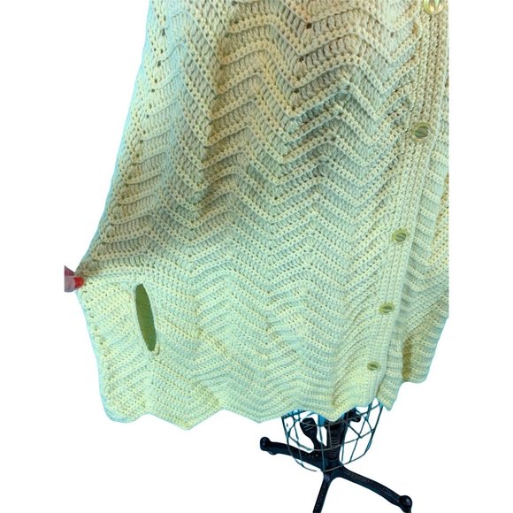 Vintage 1960s Crochet Cape Yellow Chevron Knit Button Down Sweater - Picture 7 of 10